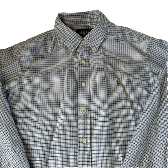 Ralph Lauren Custom Fit Button Down Blue White Checkered Shirt Men Large - Picture 14 of 14